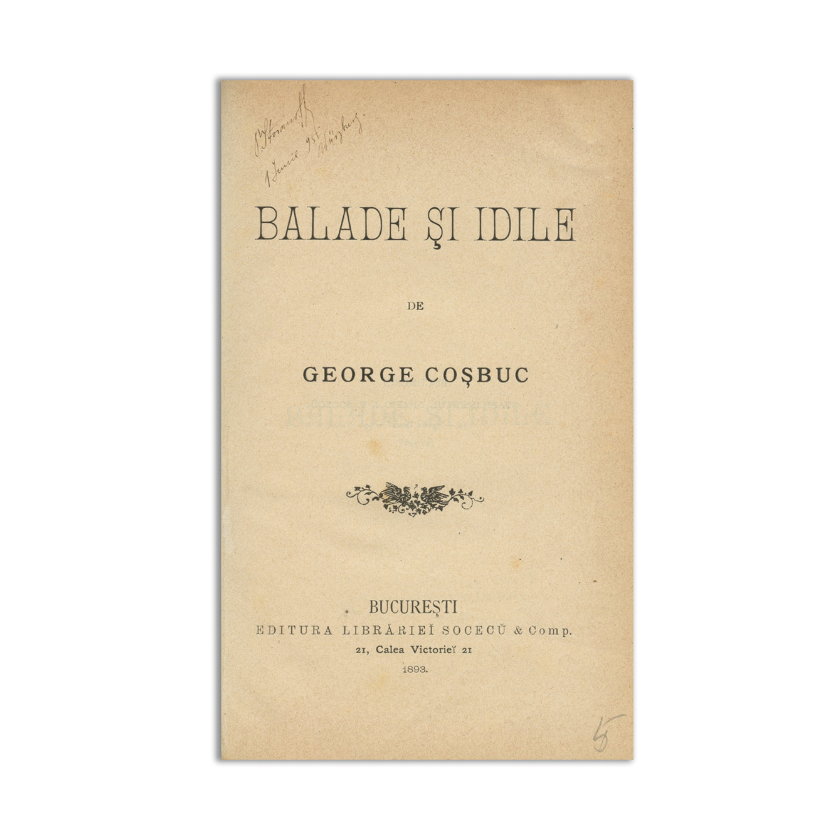 George Coșbuc, Balade și Idile, 1893, prima ediție, cu ex-librisul lui I. Stoianoff - imagine 3