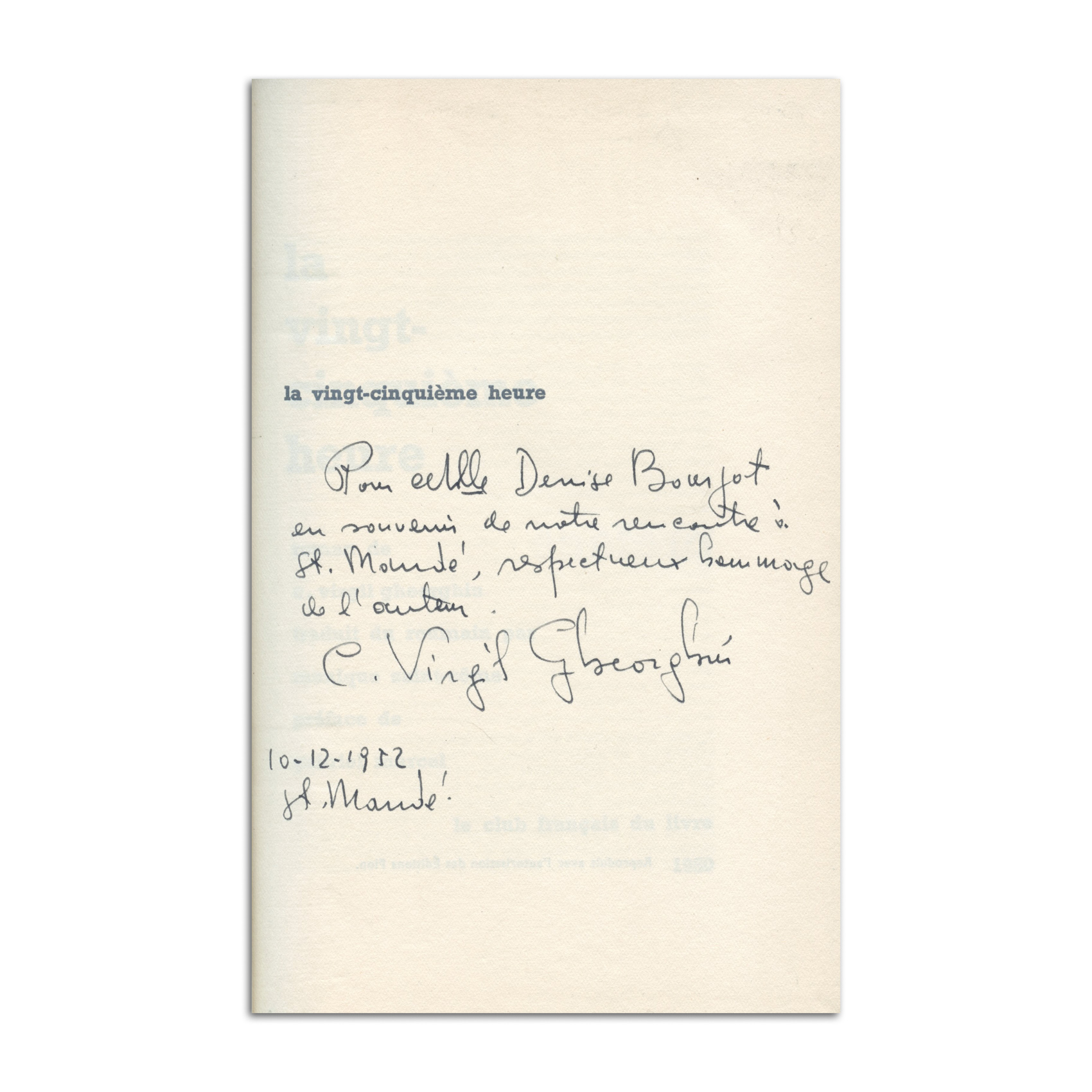 C. Virgil Gheorghiu, La vingt-cinquième heure, 1950, cu dedicație - imagine 3