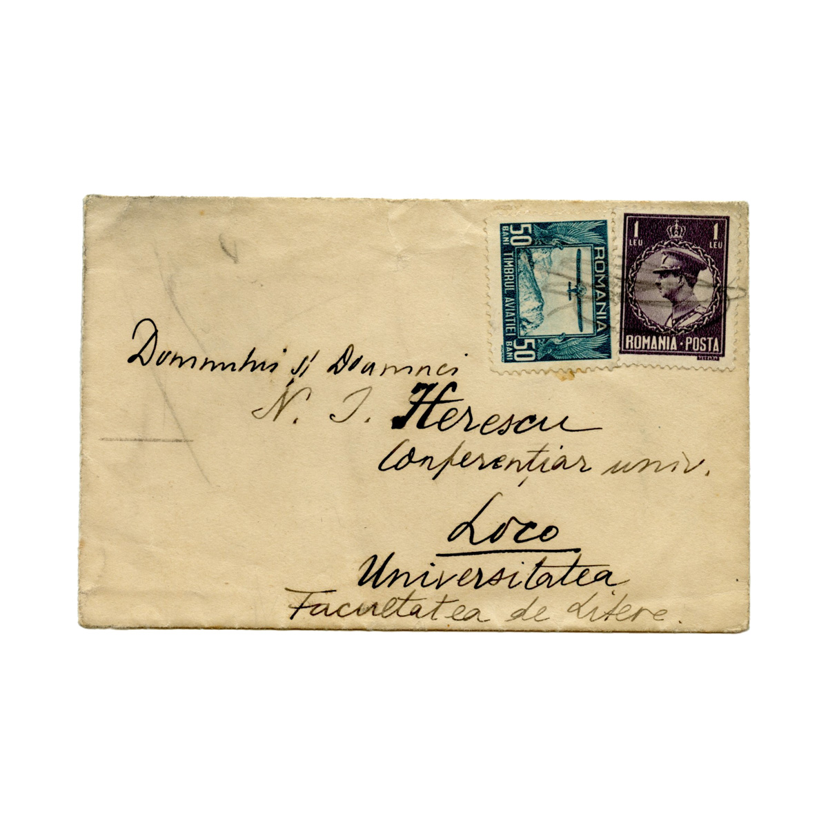 Tudor Vianu, carte de vizită și plic cu o însemnare olografă pentru N. I. Herescu - imagine 2