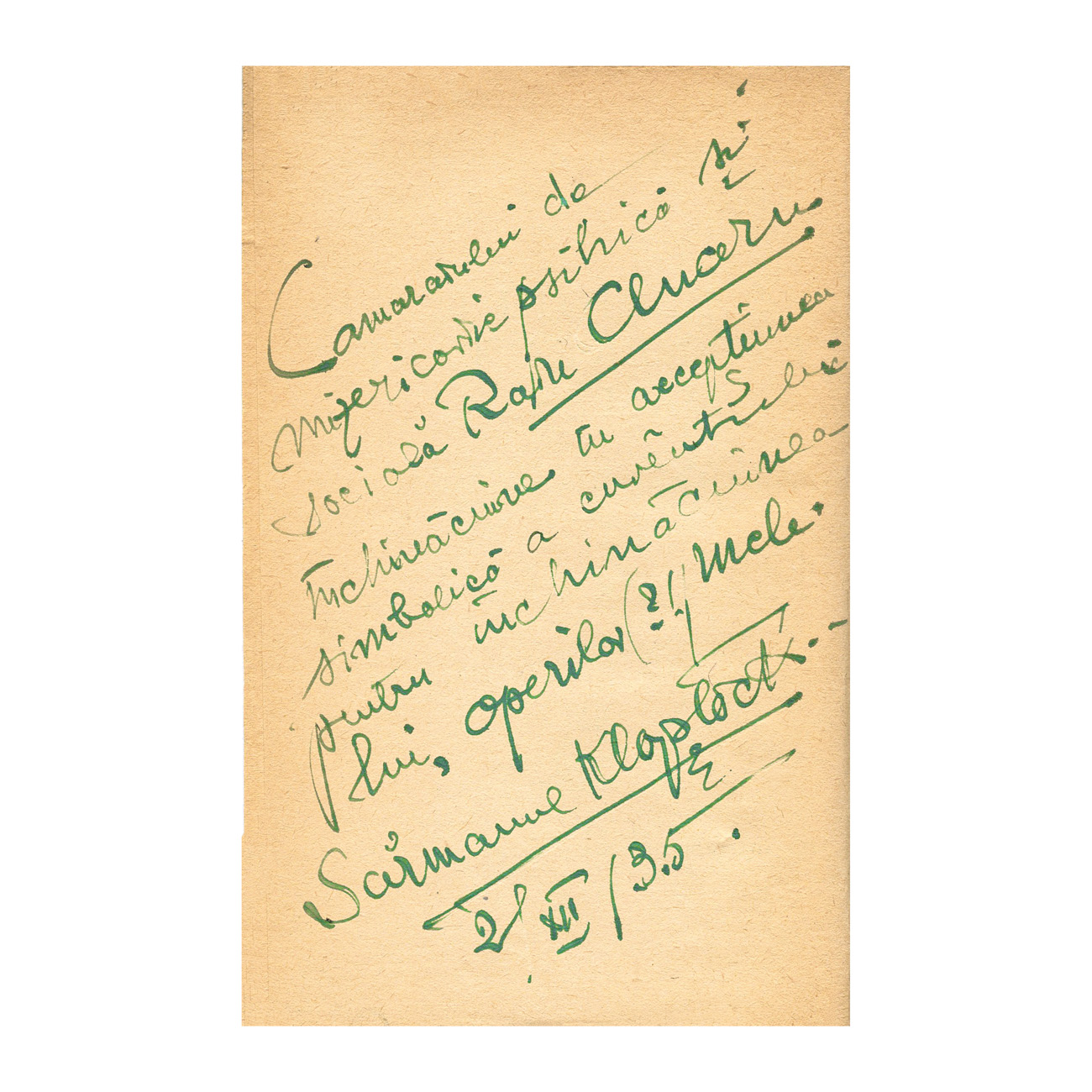 Sărmanul Klopștock, Feciorul lui Nenea Take Vameșul, 1935, cu dedicație către Radu Cluceru - imagine 3