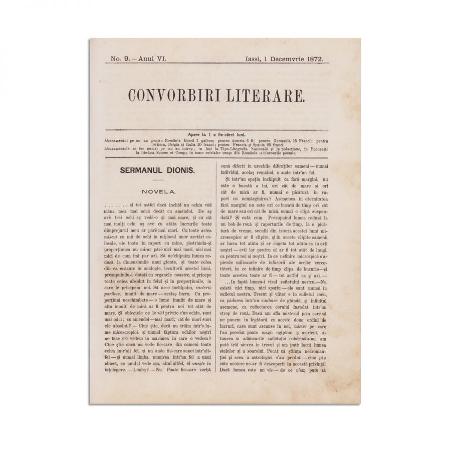 Publicația „Convorbiri Literare”, anul VI, 12 numere, 1 aprilie 1872 - 1 martie 1873, cu „Egipetul” și „Sărmanul Dionis” de M. Eminescu și „Dumbrava Roșie” de V. Alecsandri - imagine 4