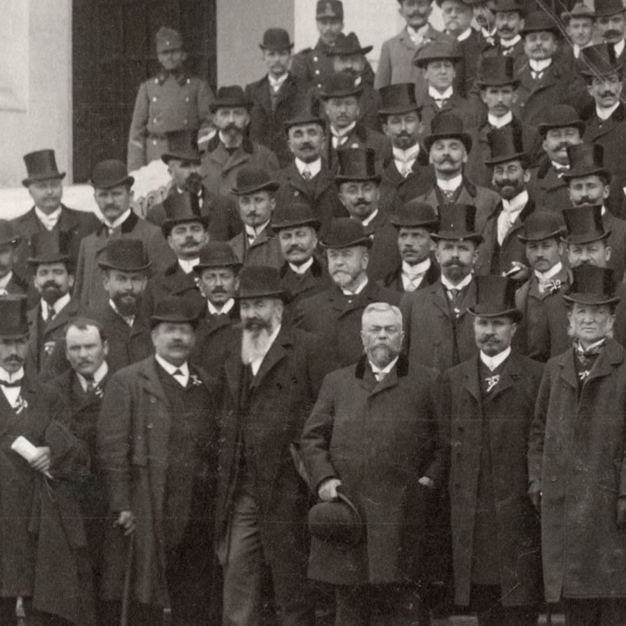 Anghel Saligny, Elie Radu și C.I. Istrati la Palatul Artelor, fotografie de mari dimensiuni, cca. 1906-1910 - imagine 2