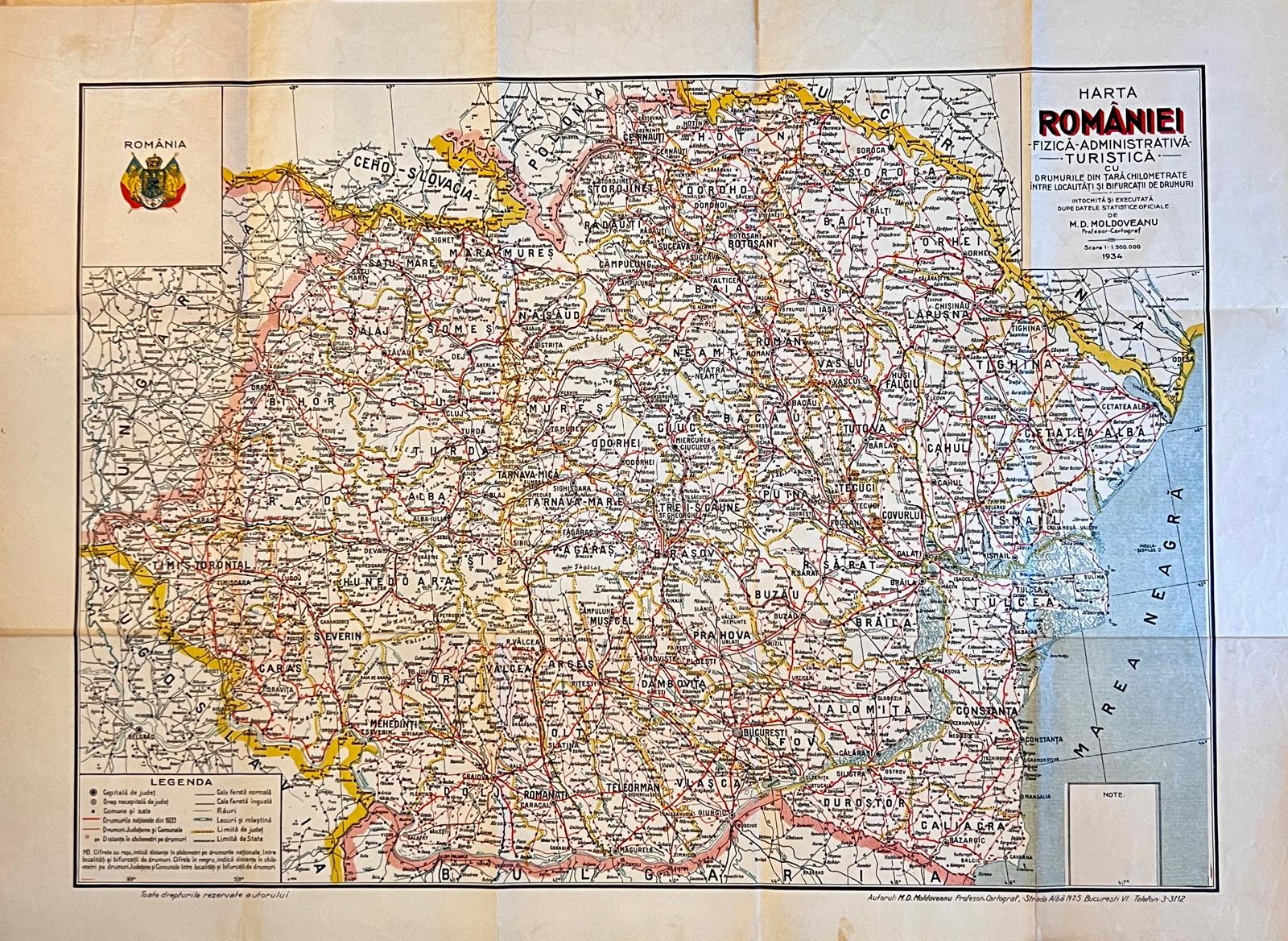Harta României cu drumurile din țară, 1934, M. D. Moldoveanu - imagine 3