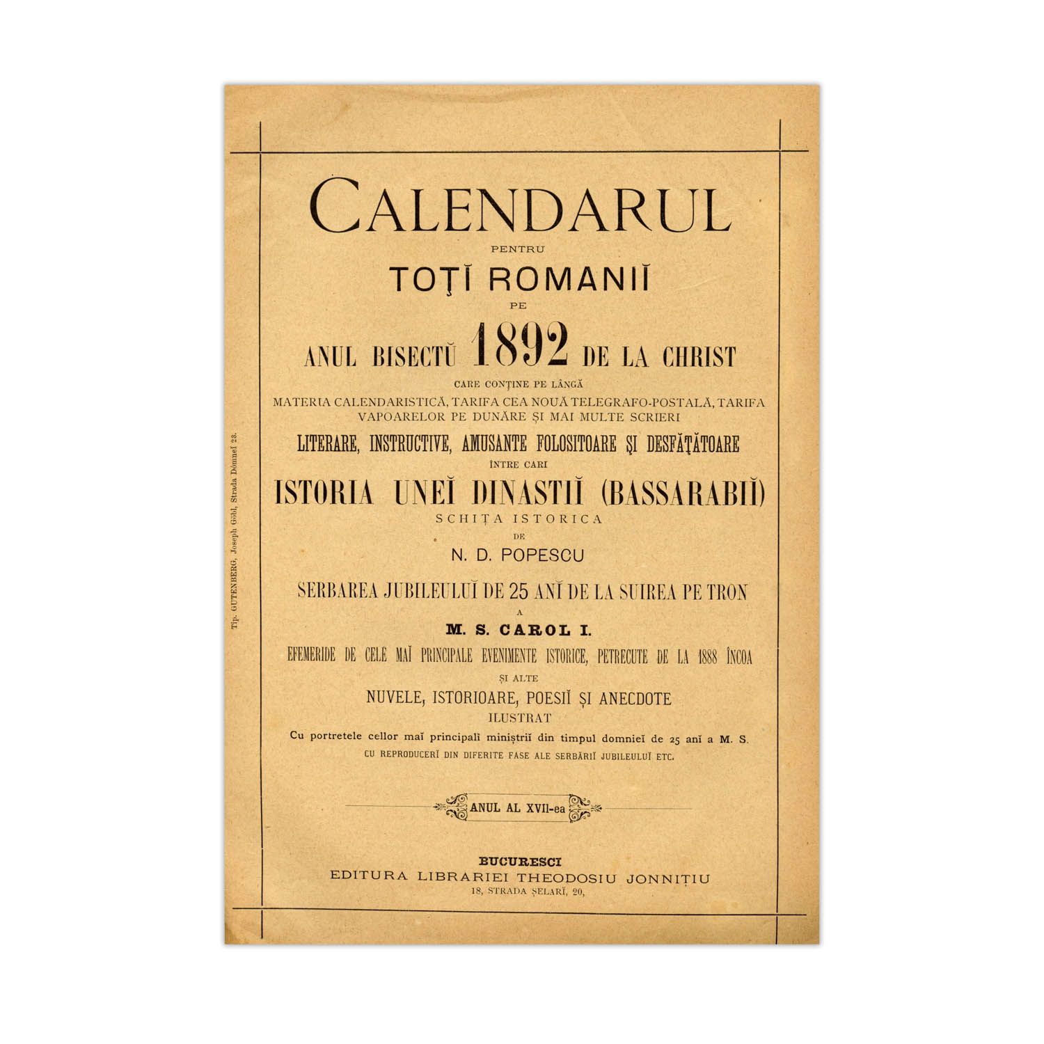 N. D. Popescu, Calendarul pentru toți românii pe anii 1892 - imagine 2