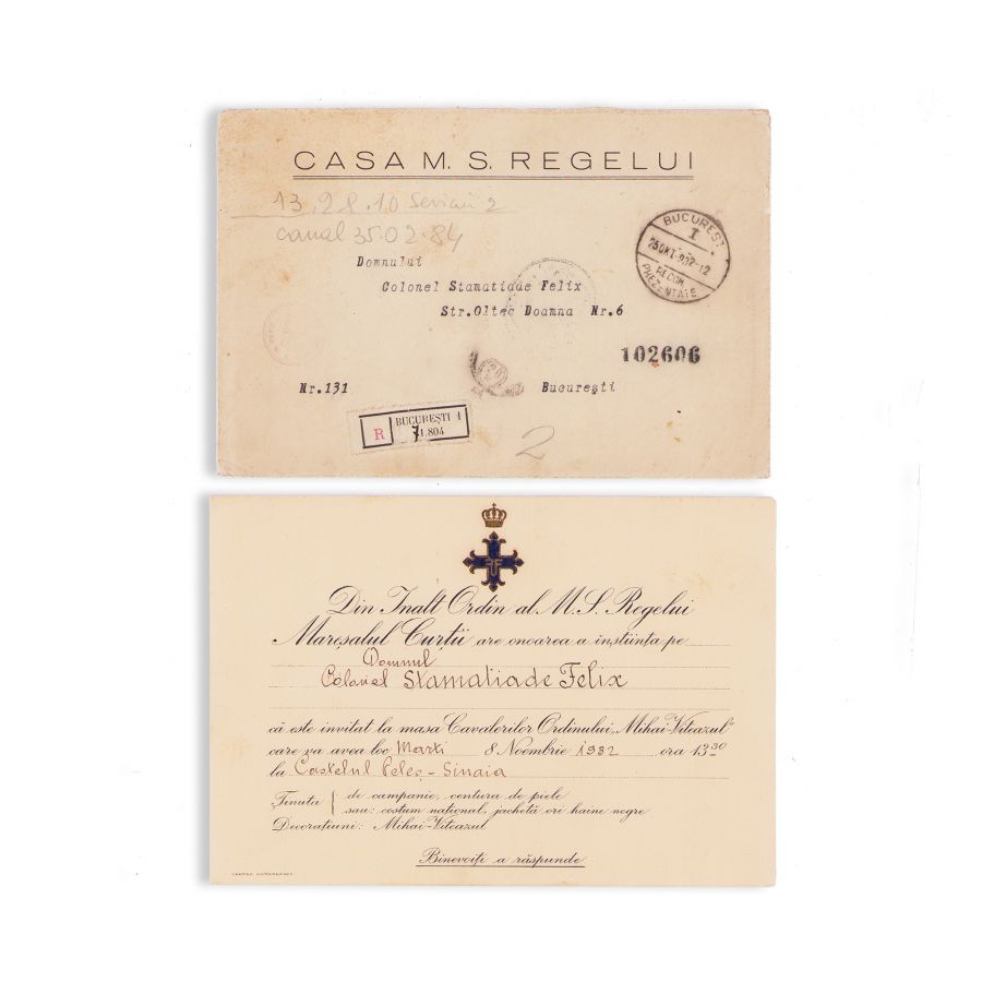 Felix Stamatiade, invitație la Masa Cavalerilor Ordinului „Mihai Viteazul” + meniu cu semnătura regelui Carol al II-lea, 1932 - imagine 2