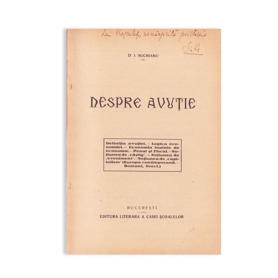 Două volume, D. I. Suchianu, Despre avuție + Le moment historique, cu dedicație pentru D. D. Roșca - imagine 2
