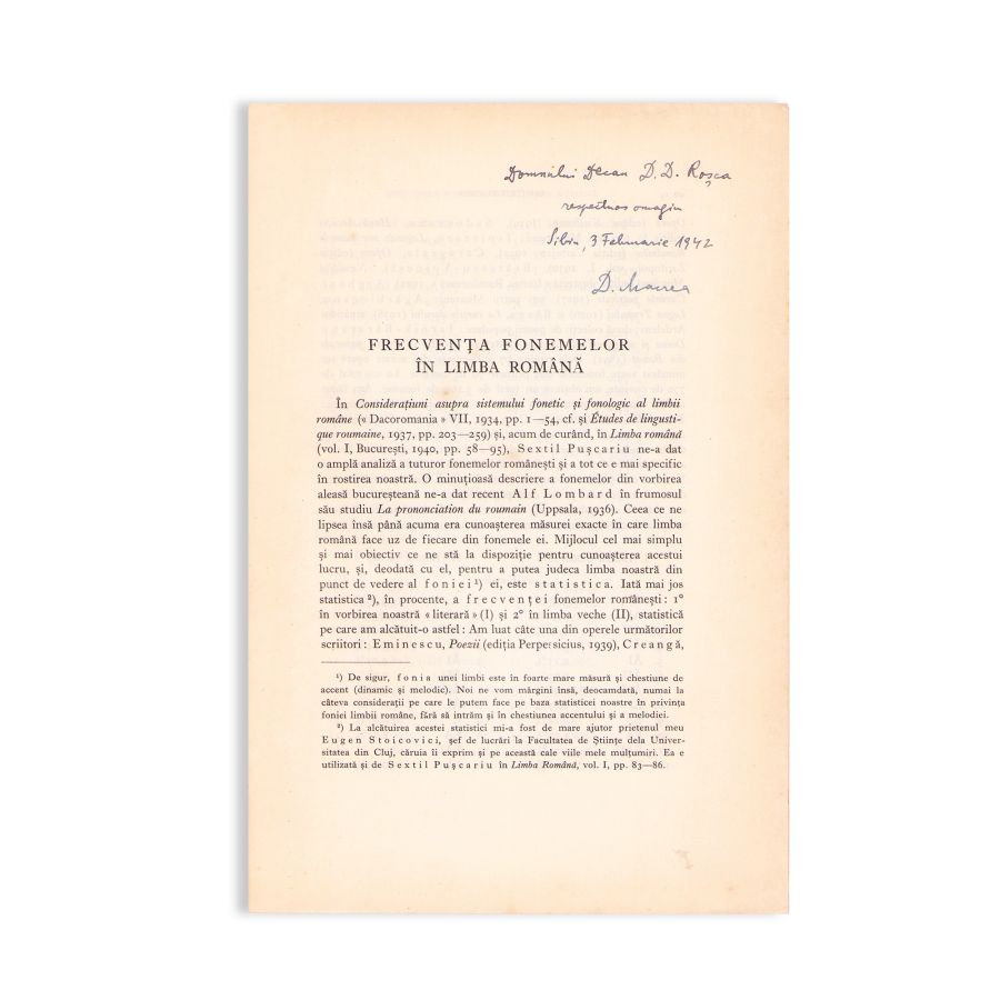 Dimitrie Macrea, Grigore Popa, Petre Hossu, Nicolae N. Condeescu, cinci volume, 1941-1944, cu dedicație pentru D. D. Roșca - imagine 2