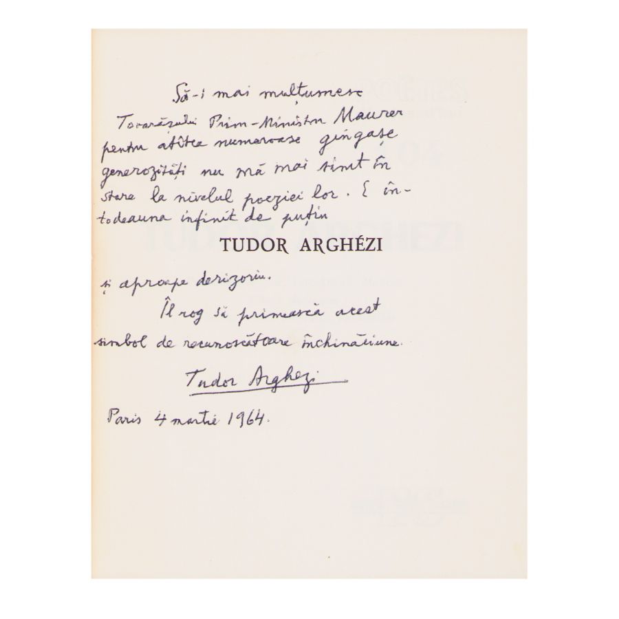 Luc-André Marcel, Tudor Arghezi, cu ampla dedicație a poetului pentru Gh. Maurer - imagine 2