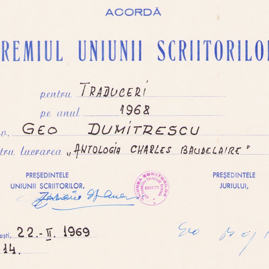 Geo Dumitrescu, trei premii acordate de Consiliul Uniunii Scriitorilor, 1964-1981 - imagine 5