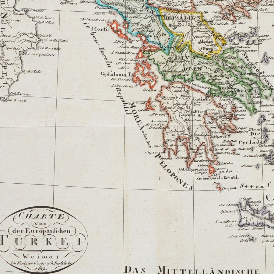 Harta Turciei Europene, gravură în cupru colorată manual, 1812 - imagine 3