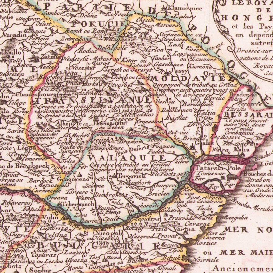 Regatul Ungariei și țările care au depins anterior de acesta, gravură în cupru colorată manual în epocă, cca. 1730 - imagine 2