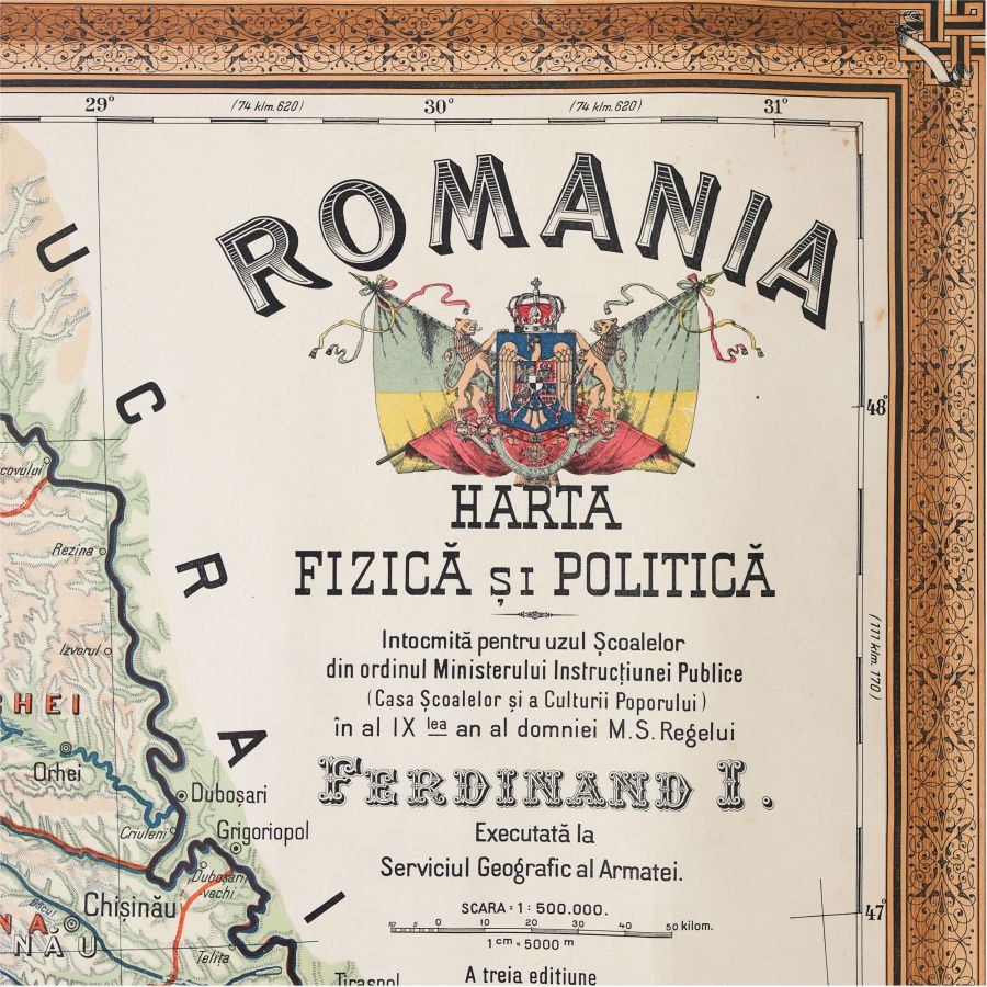 România, hartă fizică și politică de mari dimensiuni, 1923 - imagine 2