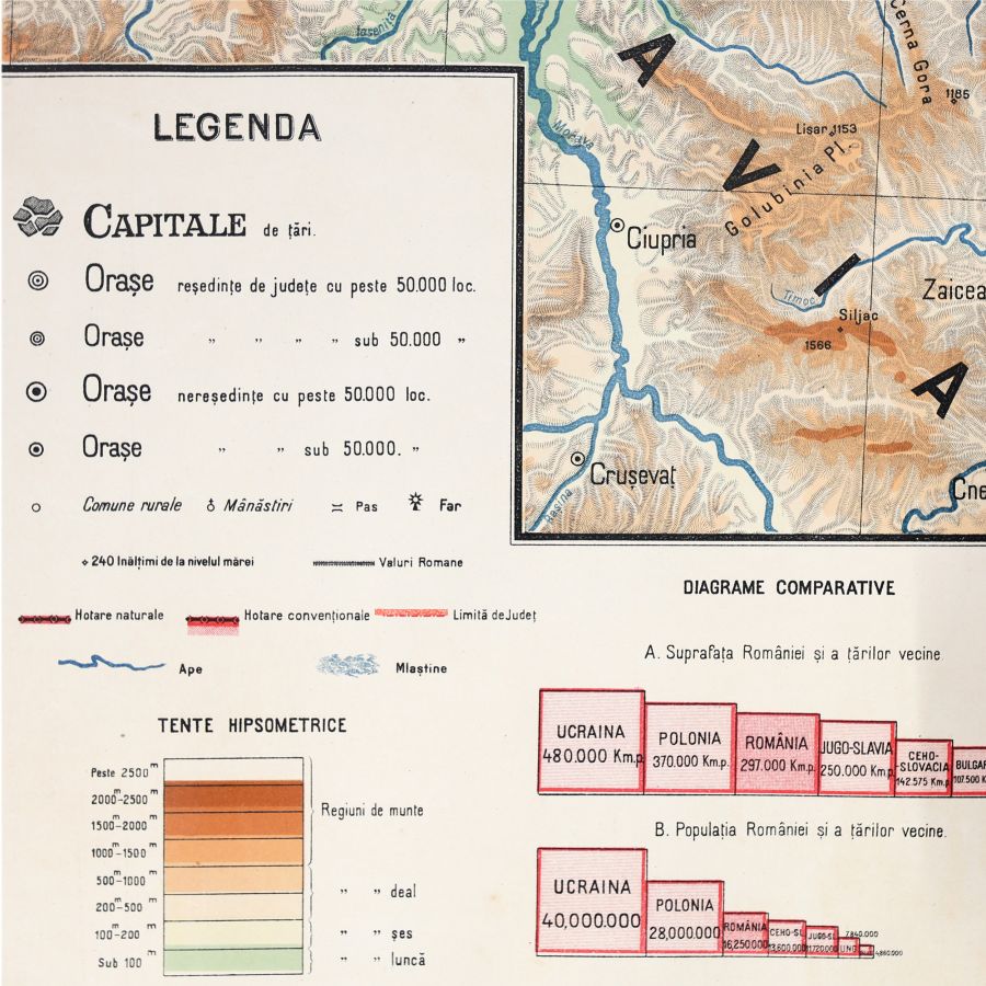 România, hartă fizică și politică de mari dimensiuni, 1923 - imagine 5