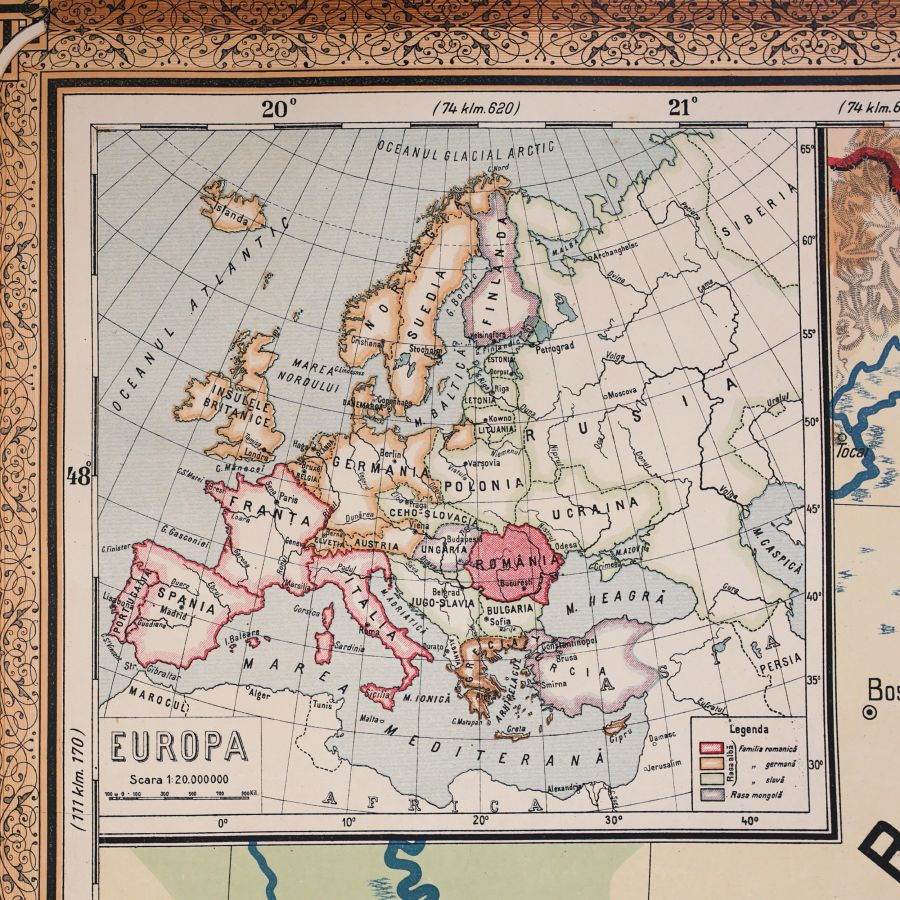 România, hartă fizică și politică de mari dimensiuni, 1923 - imagine 6
