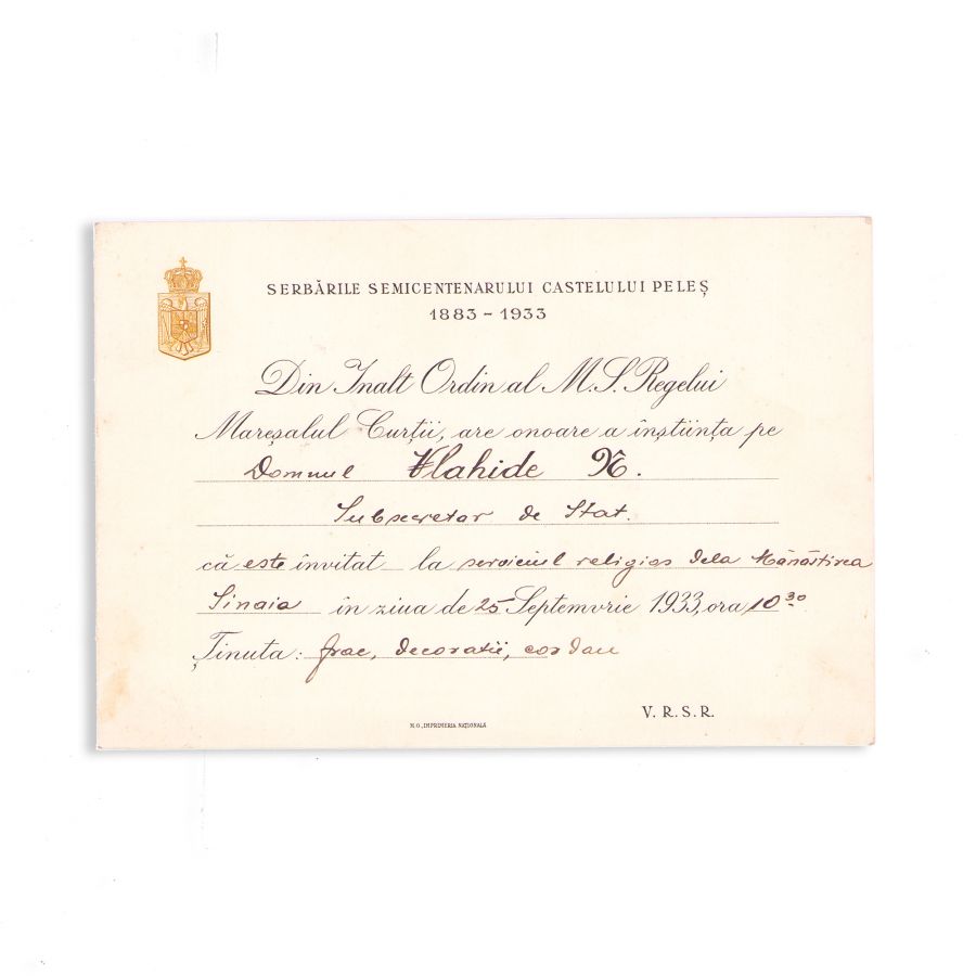 Două invitații la serbările semicentenarului Castelului Peleș, 1933 + invitație la primirea de la Palatul Regal din București, 1921 - imagine 3