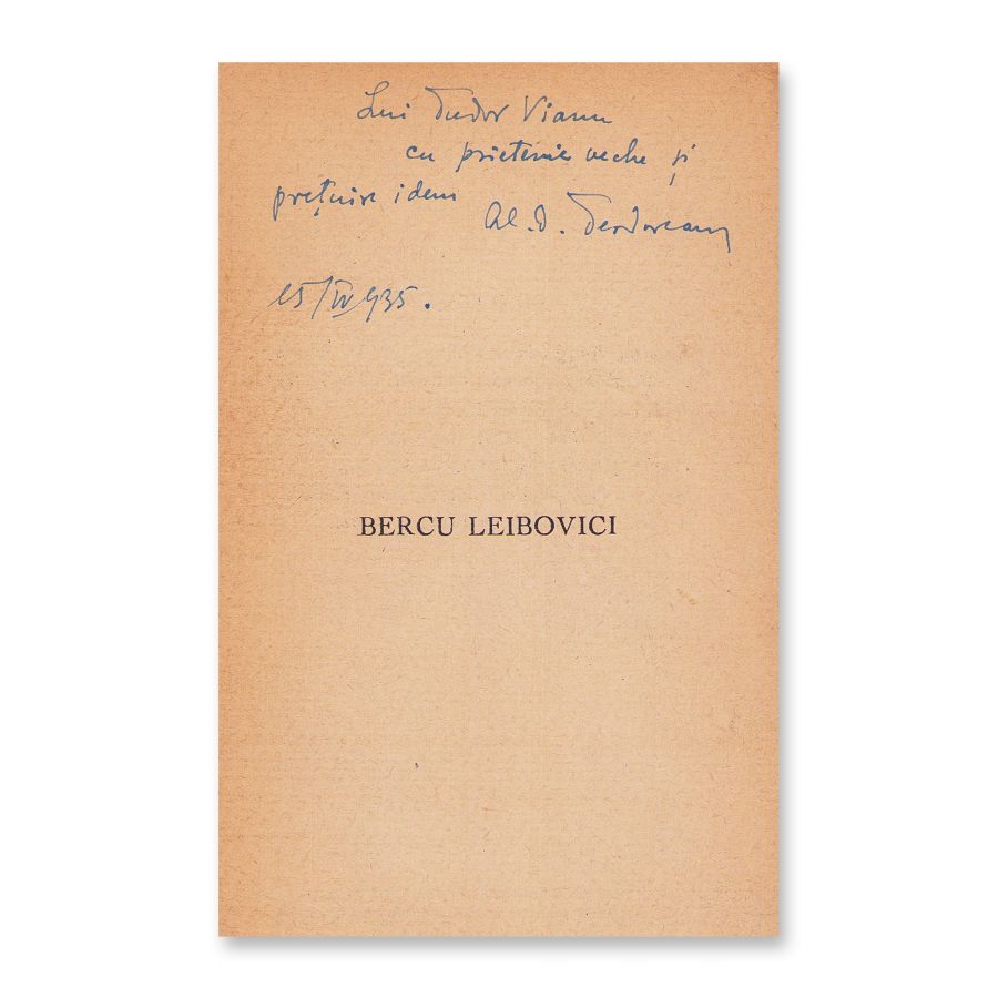 Al. O. Teodoreanu, Bercu Leibovici, cu dedicație pentru Tudor Vianu - imagine 2